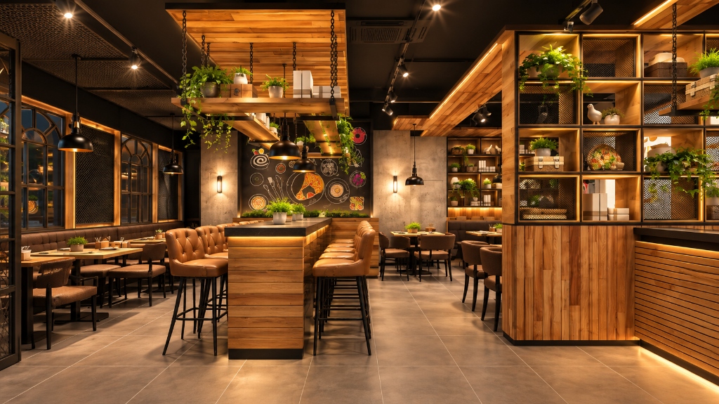 Spacious luxury oak lounge tables for group weekend brunch